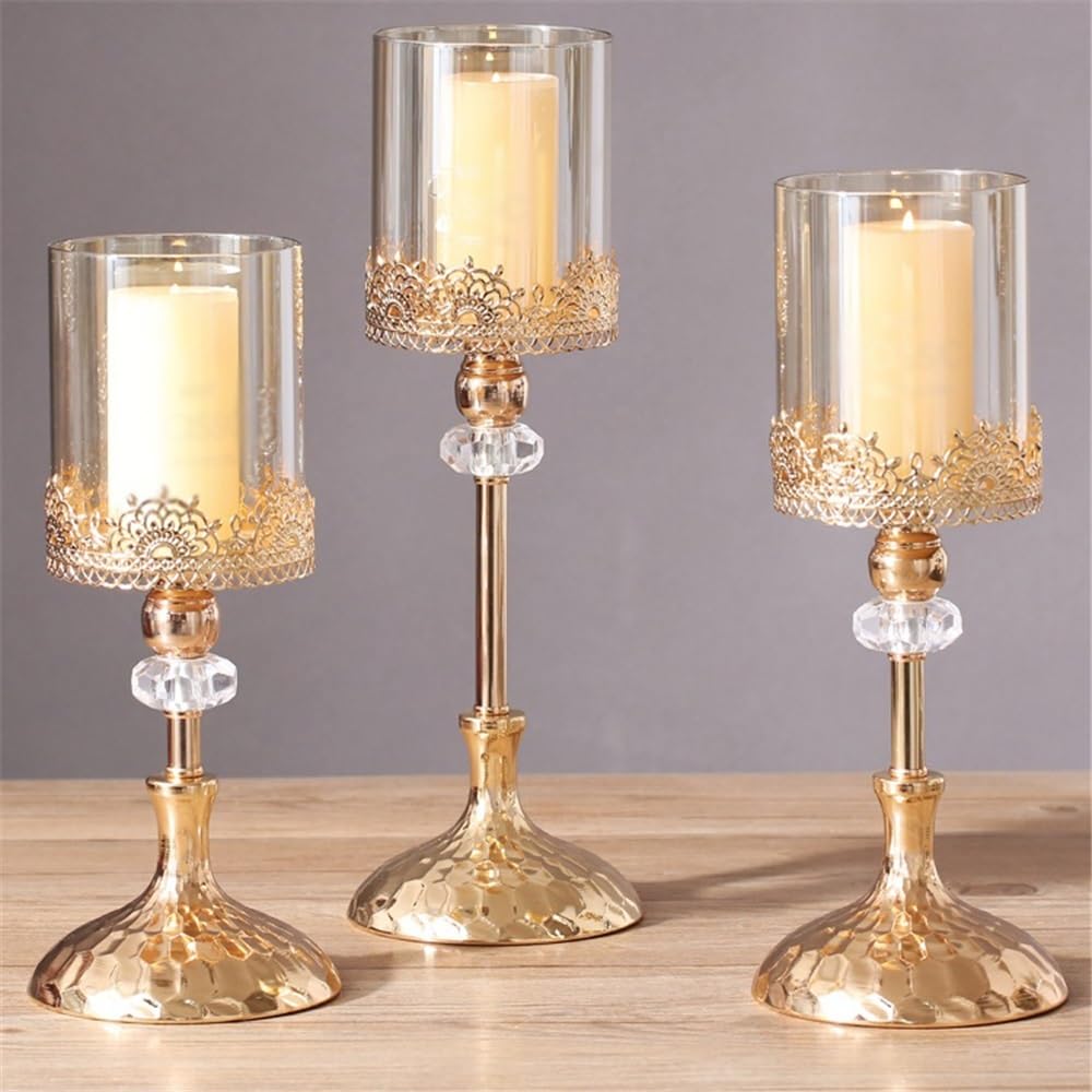 cfycfy987 Candelabra Luxury Golden Metal Glass Candlestick Home Dining Table Decoration Ornament Candle Holder Candle Sticks Holder(Small)
