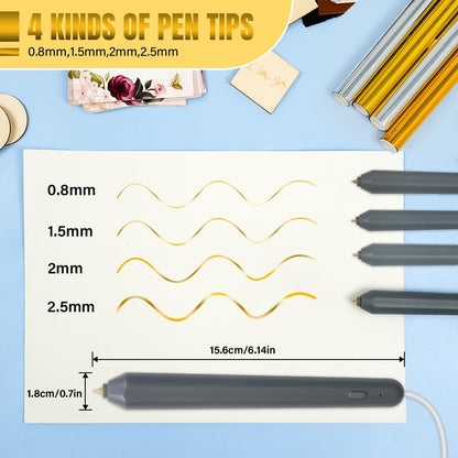 30PCS Hot Foil Embossing Stamping Pen Set Includes 1 USB Foil Quill Pen with 4 Size Metal Tips,5 Hot foil Rolls,20 Cards,1Adhesive tape for DIY Craft Embossing Scrapbooking Craft Stamping Project