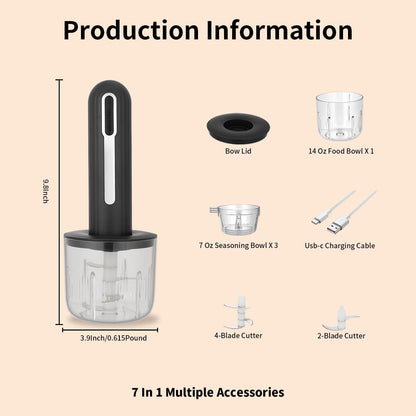 250ML Electric Garlic Chopper, Mini Portable Veggie Choppers, Garlic Grinder Masher Onion Chopper, Blender to Vegetable, Wireless Food Processor for Ginger, Chili, Fruit, Meat, etc