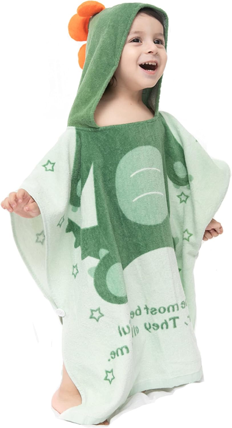 5-9 Years/Height:43.3"-51.2") TONWHAR Kids Bath/Pool/Beach Hooded Poncho Towel-Cartoon Animal Pattern Cotton Beach