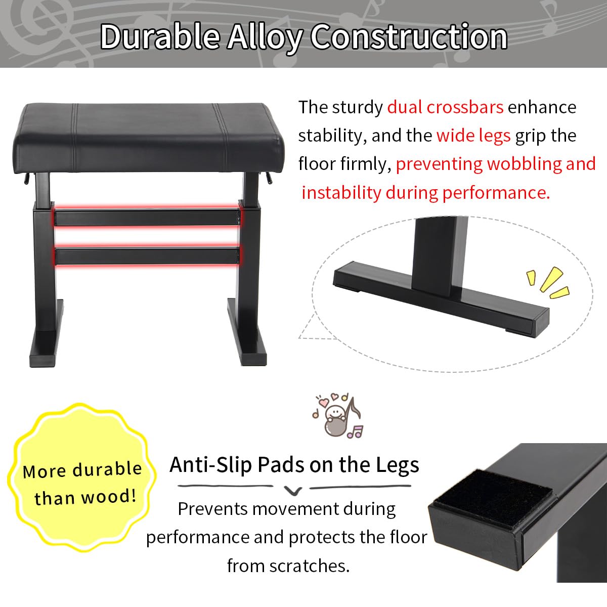 lumizone Hydraulic Lifting Piano Bench - Height Adjustable Keyboard Bench Heavy Duty Piano Stool with 23.62" x 14.17" PU Leather, High-Density Sponge & Alloy Base 2 Styles & 2 Colors (Black, Smooth)