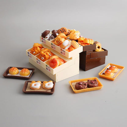 Boodecal 62Pcs Miniature Bakery Mini Bread Food Stand Display Cabinet Bread Rack Play Mini Kitchen Game Party Accessories Toys for Doll House