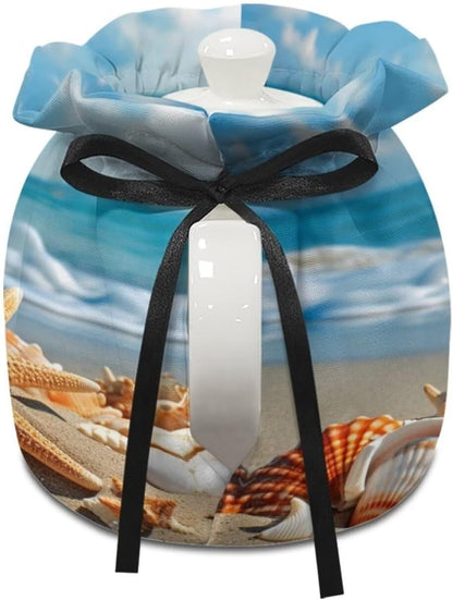 Beach Theme Tea Cozy, Dust Proof Insulated Teapot Cover, Decorative Accessories for Home Kitchen Table, Tea Party