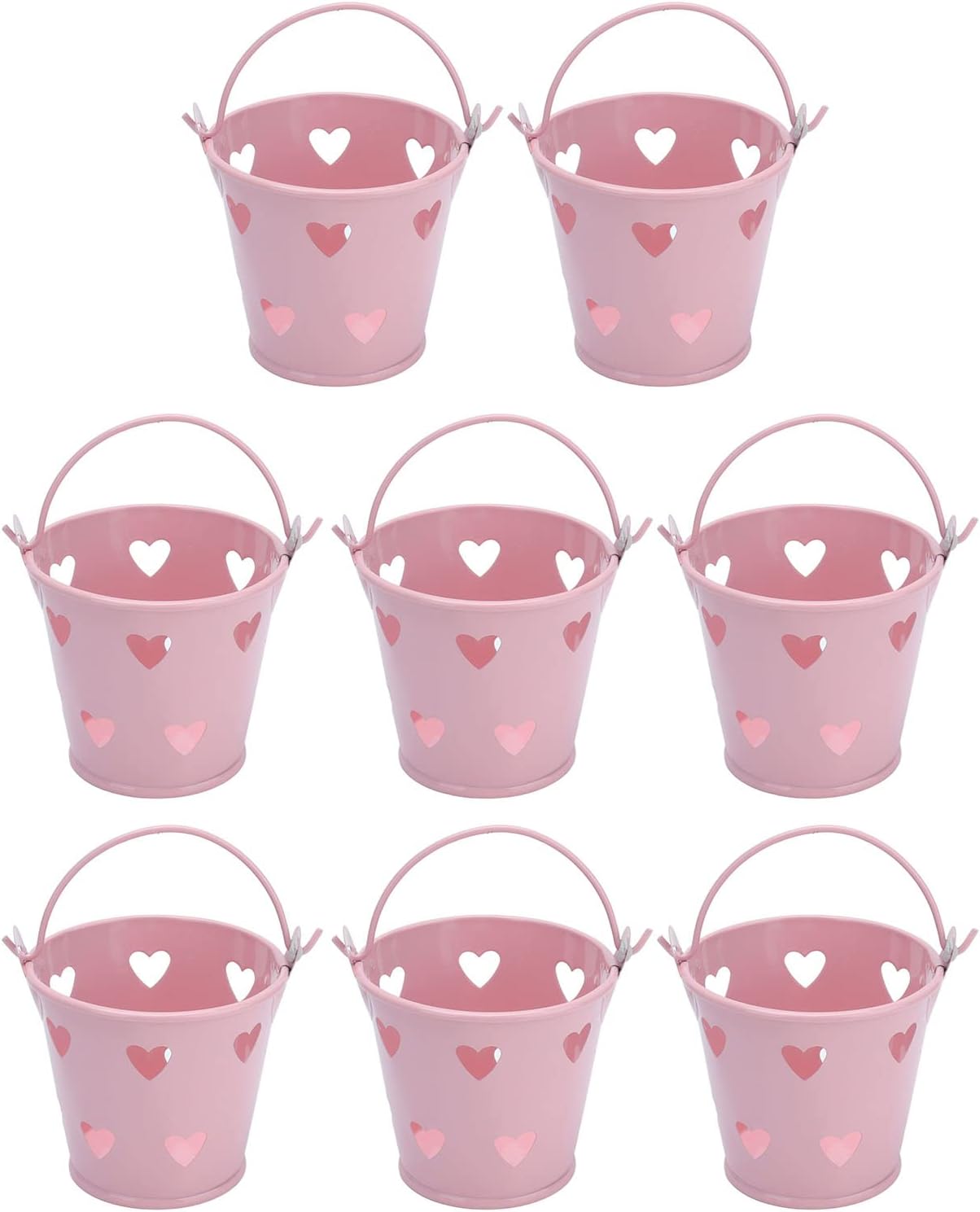 Tinplate Metal Bucket with Handle, 12pcs Mini Hollow Love Candy and Snack Storage Tin Bucket for Gardening Crafts, Home