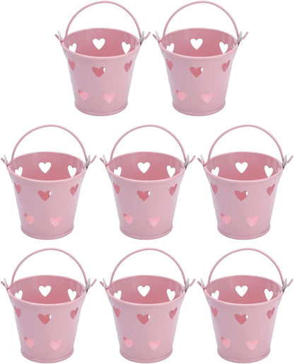 Tinplate Metal Bucket with Handle, 12pcs Mini Hollow Love Candy and Snack Storage Tin Bucket for Gardening Crafts, Home