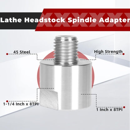 findmall Lathe Headstock Spindle Adapter Converts 1-1/4 Inch x 8TPI to 1 Inch x 8TPI for Woodworking Lathe