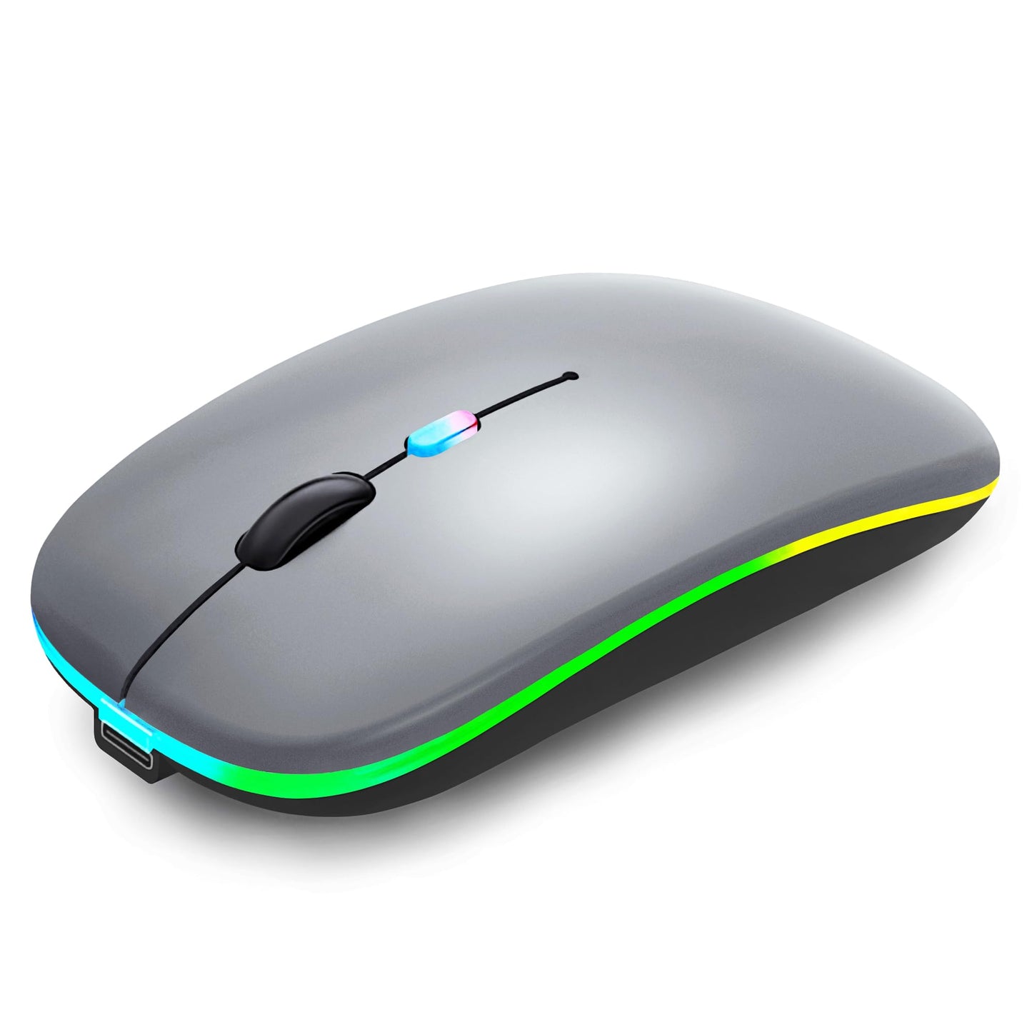 Wireless Bluetooth Mouse Rechargeable Laptop Mice with LED Lights Silent Slim Use(BT5.2 and 2.4G Portable USB Receiver)Dual Mode Computer Mouse for Laptop/iPad/Tablet/Apple/Computer/Mac(Black)
