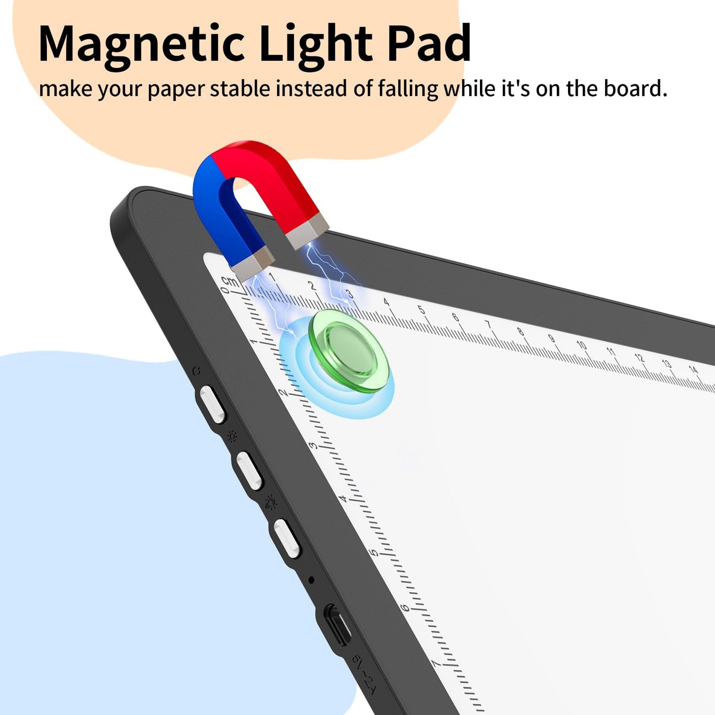 Elice Magnetic A4 Light Board for Diamond Painting, Ultra-Thin Tracing LED Light Box with Side Buttons, Super Bright Diamond Art Light Pad, Light Table for Drawing, Sketching, Weeding Vinyl - Black
