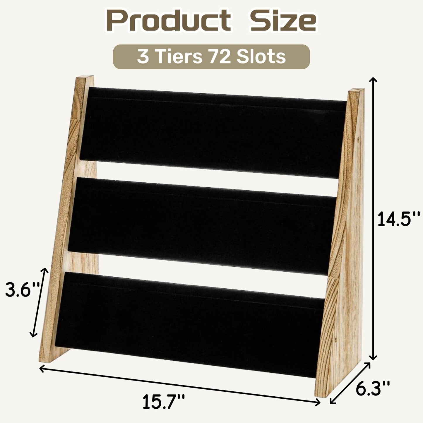Acshio 3 Tier Necklace Display Stand, Wood Necklace Holder Organizer with Velvet, 72 Slot Tabletop Jewelry Stand Storage for Selling Bracelets Earring, Home Store Trade Show