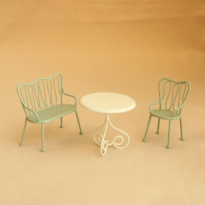Minamzee 1:12 Scale Nordic Style Dollhouse Dining Table and Chairs 3-piece Set, Realistic Dollhouse Furniture, Decorative Accessories for Dining Room, Garden and Living Room (Green)