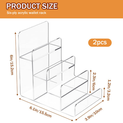 Giantree 2 PCS 4 Tier Acrylic Wallet Display Stand, Clear Purse Handbag Organizer Jewelry Riser Display Stand 7.8" Clear Multi Slot Counter Table Shelf for Cosmetic Perfume Sunglasses