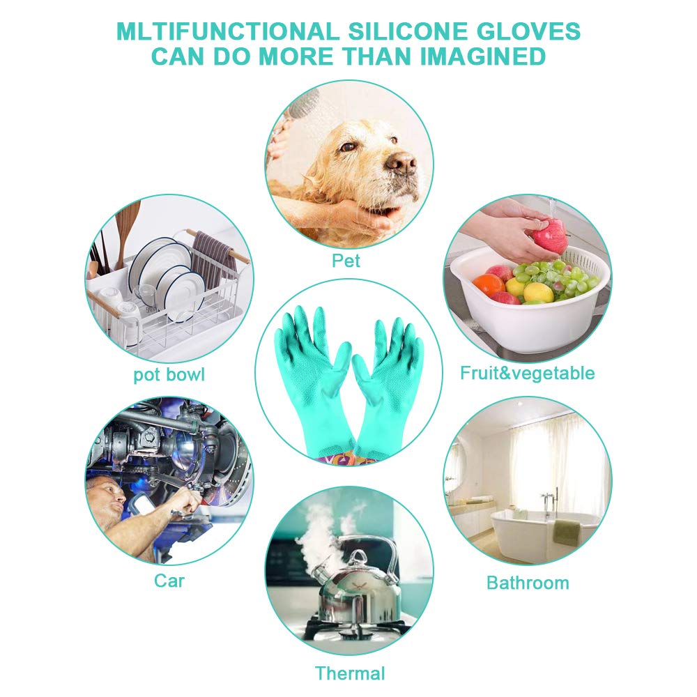 Dishwashing Rubber Gloves 3 Pairs, Aixingyun Non-Slip Household Laundry Kitchen Cleaning Gloves, Reusable PU Waterproof Latex Gloves Gift for Mom (Large, 3 Pairs)