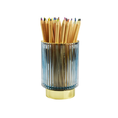 yufocusqc Thick Glass Pen Pot Cute Decorative Pencil Holder Cup for Desk Makeup Brush Holder for Home Office (Blue)