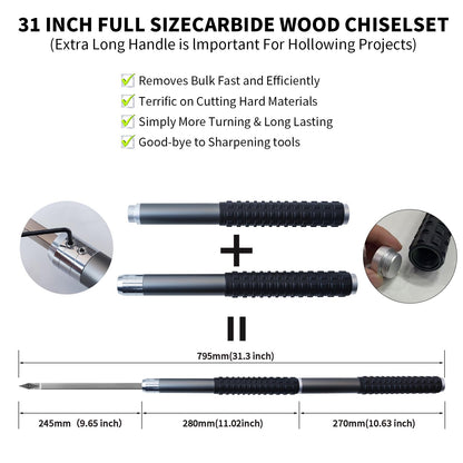 RUITOOL Carbide Wood Lathe Turning Tools Set with Bowl Sander, Including Swan Neck Hollower, Rougher, Finisher, Detailer, 1" & 2" Mandrels, Sandpapers and Aluminum Alloy Handles for Woodturning
