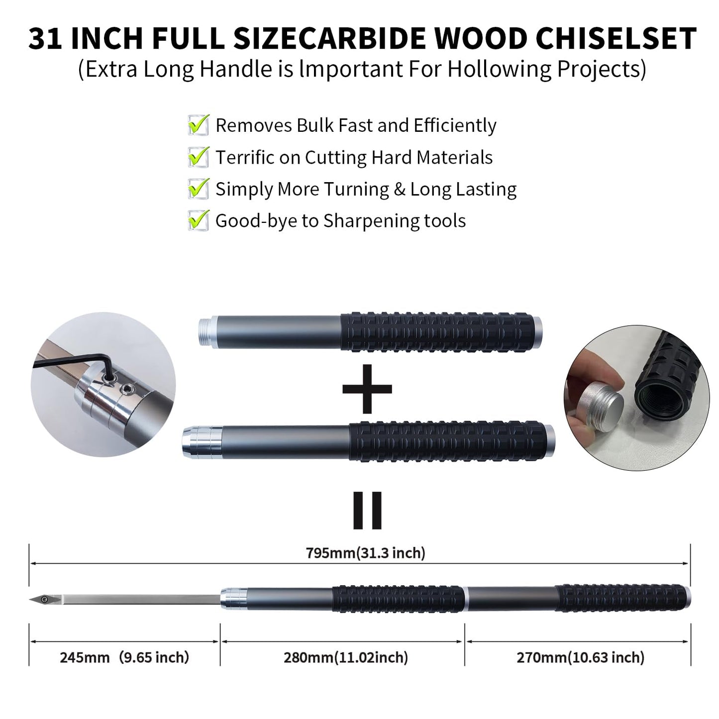 RUITOOL Carbide Wood Lathe Turning Tools Set with Bowl Sander, Including Swan Neck Hollower, Rougher, Finisher, Detailer, 1" & 2" Mandrels, Sandpapers and Aluminum Alloy Handles for Woodturning