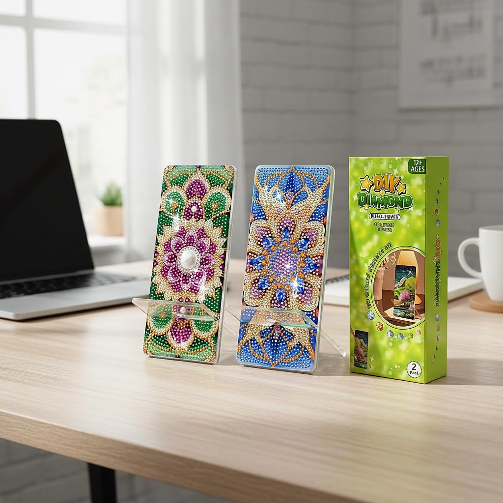 NIHO-JIUMA Diamond Art Phone Holder Kits Flower, DIY Diamond Painting Acrylic Phone Stand & Mirror, Craft Gift for Adults/Teen