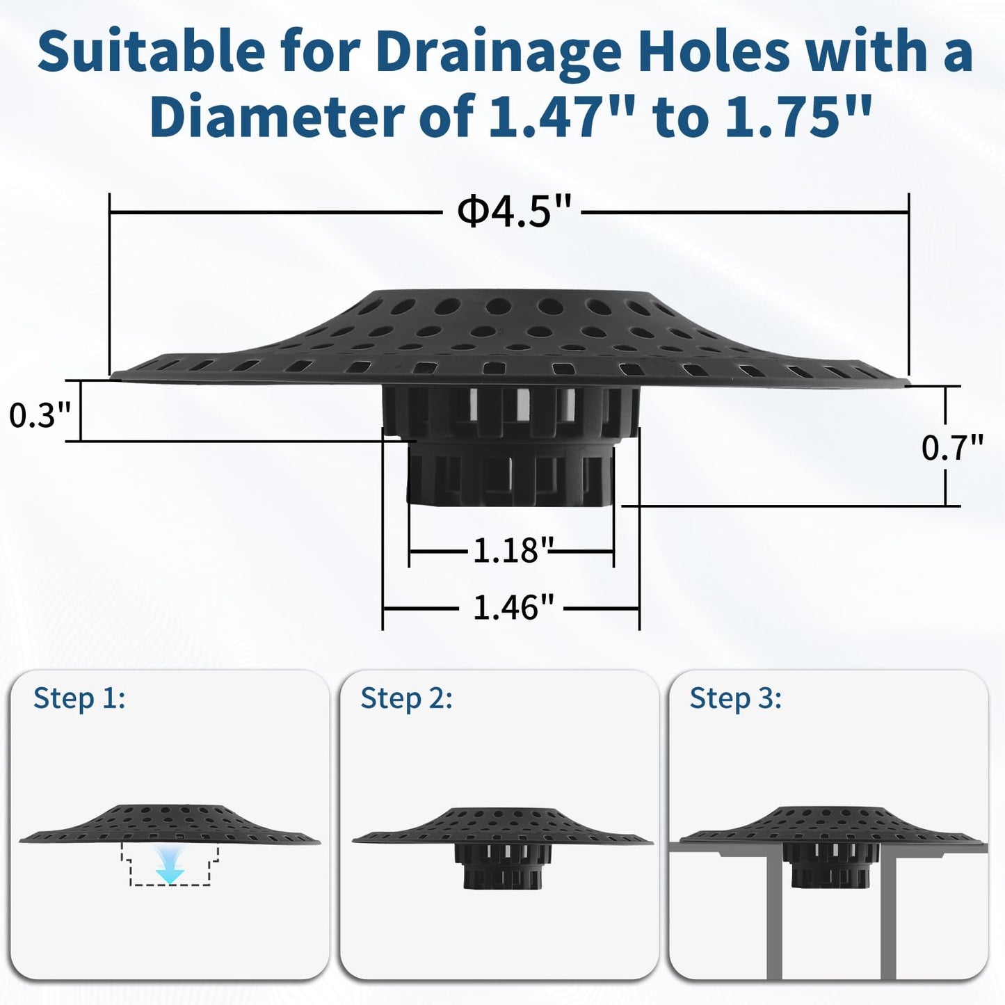 Bathtub Drain Hair Catcher,Tub Shower Drain Hair Trap/Strainer,3PCS Silicone Collapsible Tub Hair Catcher Drain Protector Designed for 1.47" to 1.75'' Regular Drains(Dark Gray)