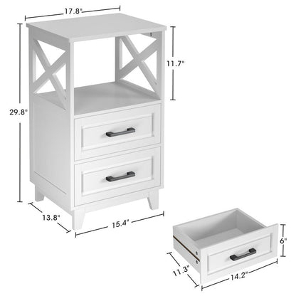 May in Color White Nightstand Set of 2, Tall Side Table, Farmhouse End Table with 2 Large Storage Drawers Cabinet, Wooden Rustic Bedside End Table for Bedroom, Home Office, White