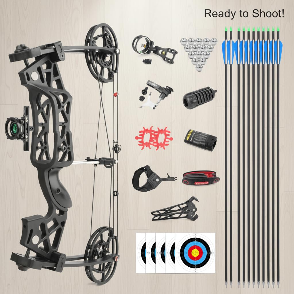 FQH Battle Falcon 40-65 Lbs Short Axle Steel Ball Compound Bow, Dual Use Hunting Archery Set for Adult Beginners Outdoor Training