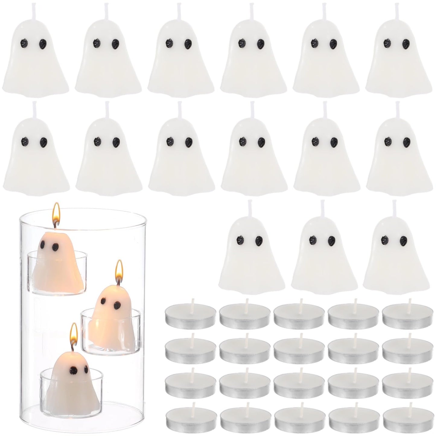 YHOMU Halloween Floating Candle Table Centerpiece Kit, Glass Cylinder Candle Holder with 15 Candles, 20 Tea Lights, Decorative Set for Holidays, Weddings, Parties