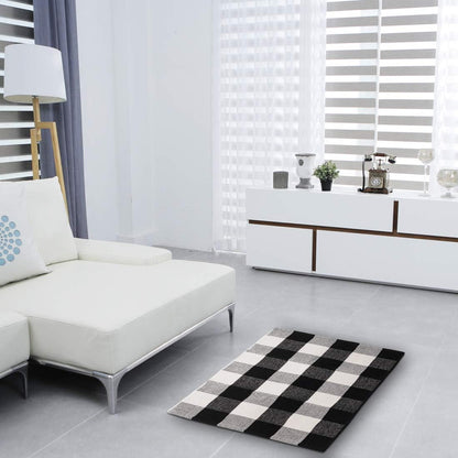Buffalo Plaid Rug - Black and White Checkered Outdoor Rug, Washable 24x36 Inches