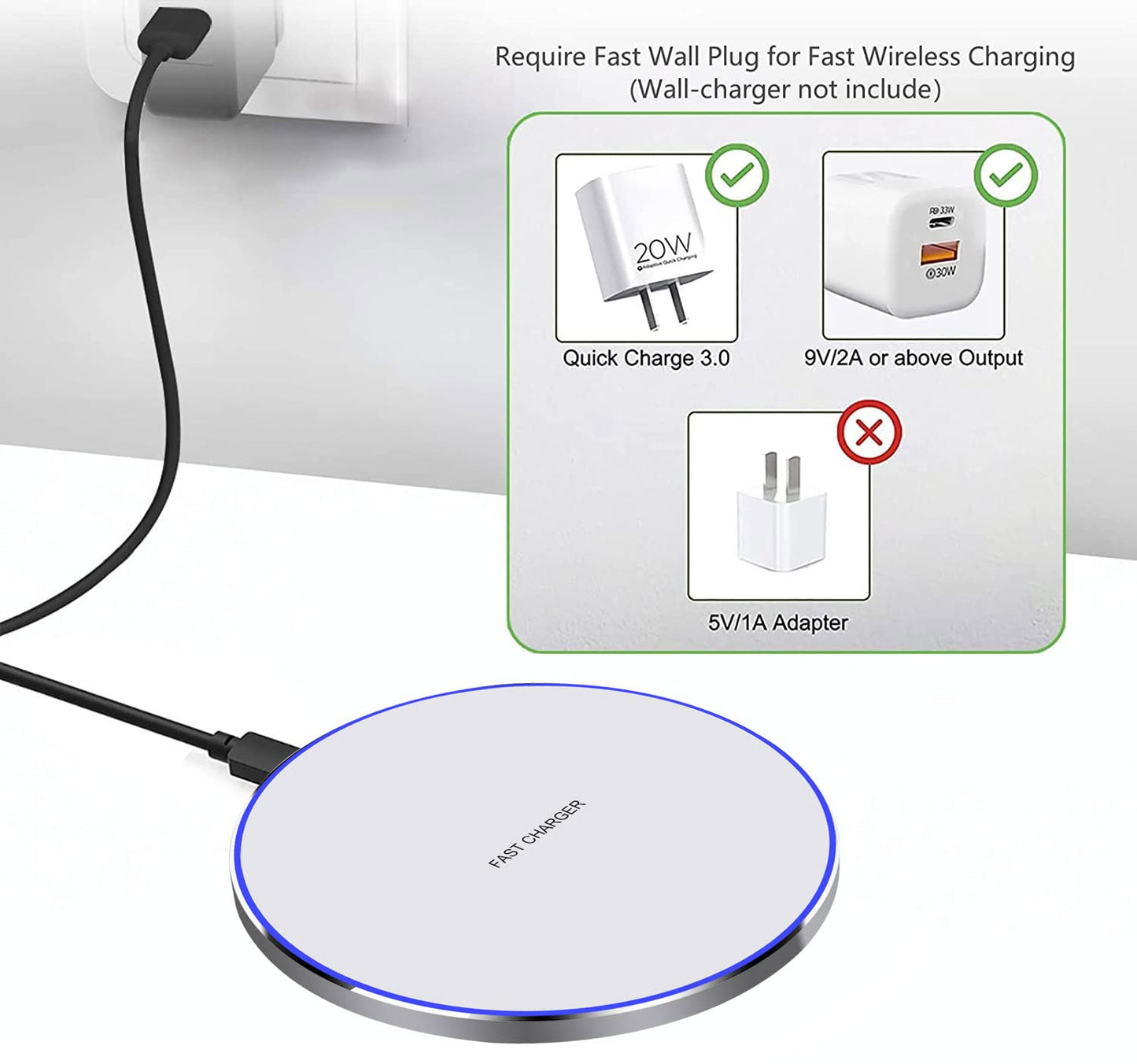 Wireless Charger 20W Max Fast Wireless Charging Pad Compatible with iPhone 11 12 13 14 15 16 Pro/Pro Max, iPhone Xs/XS Max/XR/8 Plus, Air Pods Pro/3/2; for Samsung Galaxy/Note, Galaxy Buds (White)
