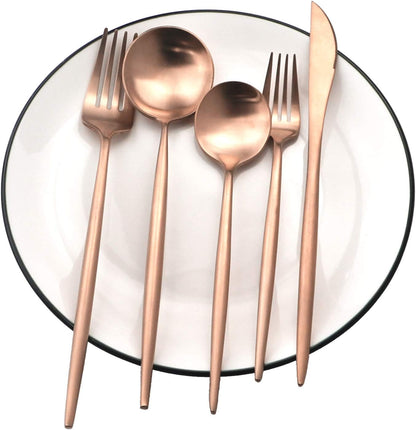 Copper Gold Flatware, Royal 5 Pieces Luxury Matte Finish 18/10 Stainless Steel Tableware Set for 1