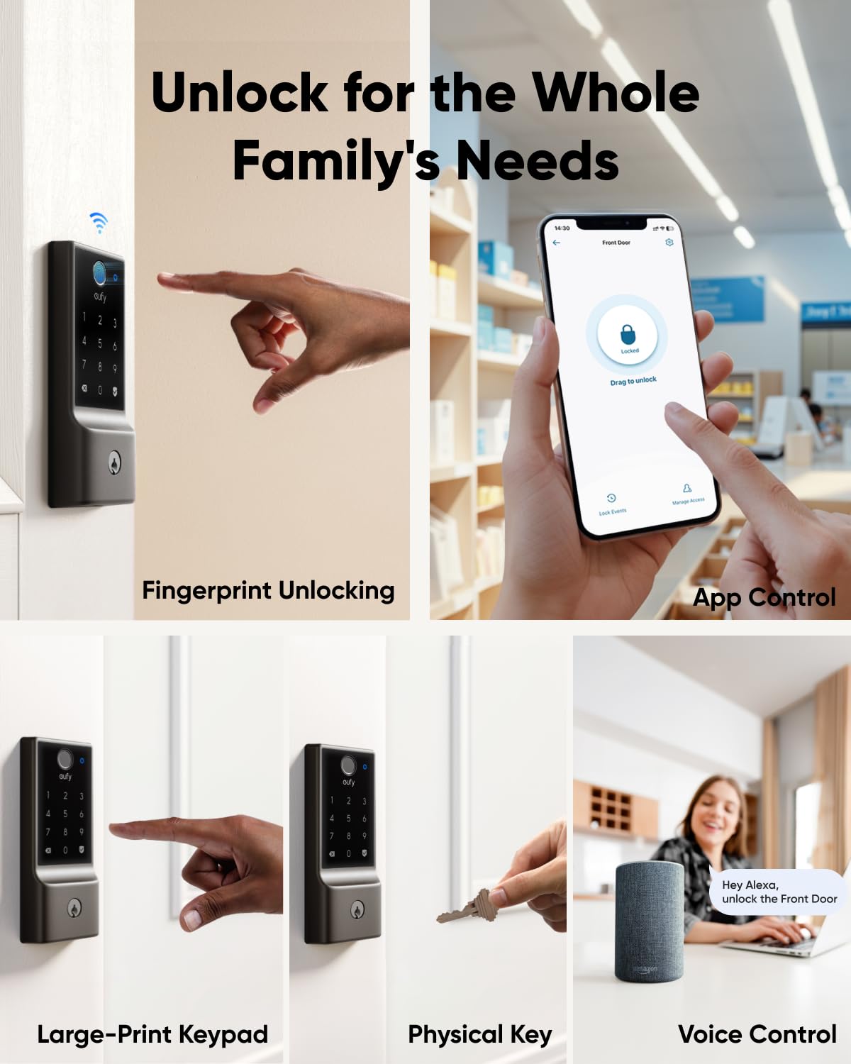 eufy Security Smart Lock C34, Keyless Entry Door Lock with Apple Home Ecosystem, Built-in Wi-Fi Deadbolt for Front Door or Back, Supports Matter, Alexa, Google Home, SmartThings