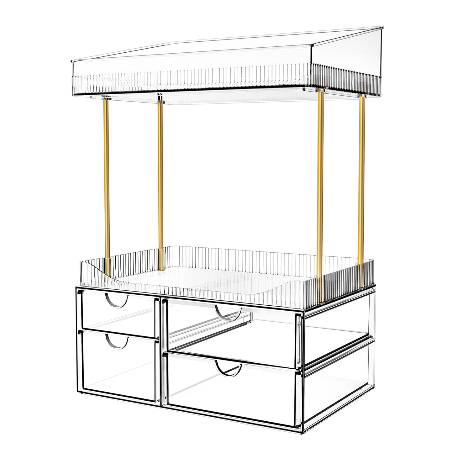 SNSLXH 4 Drawers Makeup Organizer - 4 Tier Makeup Storage, Cosmetics Organiser, Ideal for Cosmetic, with Drawers for Countertop, Bathroom, Office Supplies, Dresser Transparent Clear