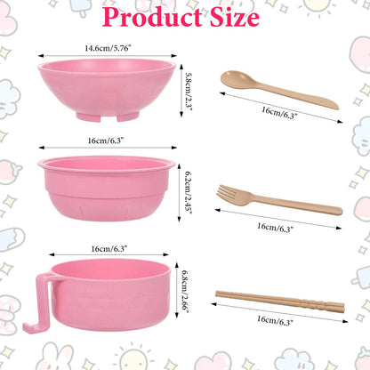 2 Sets Microwave Ramen Bowl & Noodle Cooker Bowl with Handles Strainer Spoon Chopstick Fork - Microwave Pasta Cooker, 40 oz BPA-Free Wheat Fiber Bowls for Instant Noodles, Dorm & Office Essentials