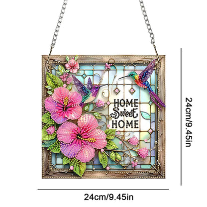 C'eitura Acrylic Special Shape Sweet Home Pink Flower 5D DIY Diamond Art Painting Hanging Pendant Rhinestone Crafts for Garden Window Decor