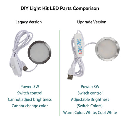 Cxydm led lamp kit 001 Compatible with Bambu Lap H2D/A1/A1mini/P1S/P1P/X1C Light kit, Three Colors with Power-Off Color Memory, Makerworld‘s 3D Printed DIY Light Models, 5V USB Powered, 2Pack+Charger