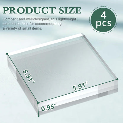 SAMYUCHO Acrylic Base Stand 4 Pack 6 X 6 X 1 Inch Acrylic Blocks for Display Trophy Base Clear Square Cube Riser Display Cylinder Pedestal Stands for Collectibles Jewelry Props Food Display