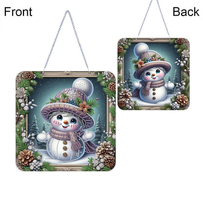 POETRYDRAW DIY Hanging Diamond Art Pendant Kit Christmas Snowman, Special Crystal Diamonds Painting Ornament for Adults, 5D Diamond Art Suncatchers Double Sided Board Gem Painting Box Kit
