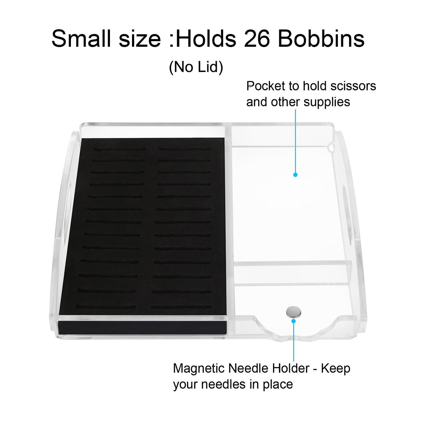 Hamtery Acrylic Working Tray for Cross Stitch and Embroidery Supplies, Embroidery Floss Bobbins Organizer with Magnetic Needle Holder and Tools Storage-Tray Only (Small-For thin/standard bobbin)