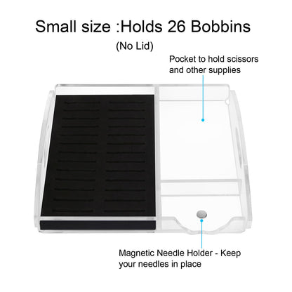 Hamtery Acrylic Working Tray for Cross Stitch and Embroidery Supplies, Embroidery Floss Bobbins Organizer with Magnetic Needle Holder and Tools Storage-Tray Only (Small-For thin/standard bobbin)
