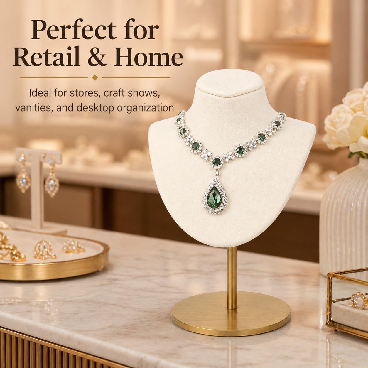 RQQM Necklace Display Stand For Selling Jewelry Display Stand with Stainless Steel Stand Necklace Holder Organizer Desktop Stand for Home Store Dresser-3.15''×4.72''×7.48''
