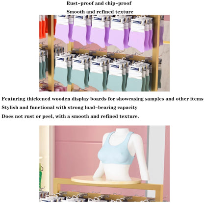 25.5 * 15.7 * 53in Sock Lingerie Bra Rack with Hook, Metal, Commercial Underwear Retail Display Stand, Freestanding Clothing Storage Shelf, for Farmers Markets, 4 Tier(Black)