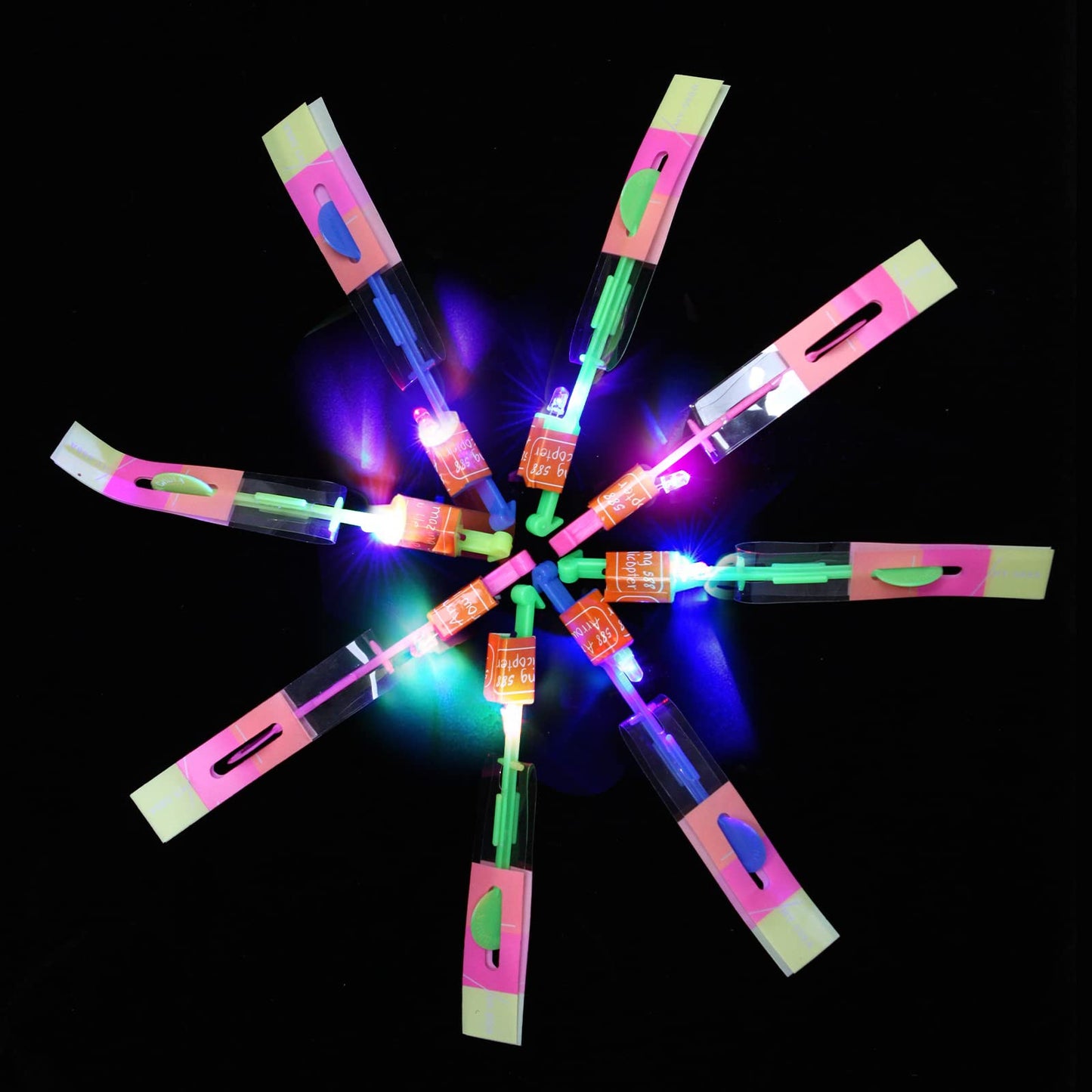 lpvoqpth 25 Sets LED Flying Set, 25 Slingshot+25 Glow Helicopter-50 Pcs, Flying Toy Outdoor Toys Glow in the Dark Party Supplies Party Favors for Kids 8-12,4-8