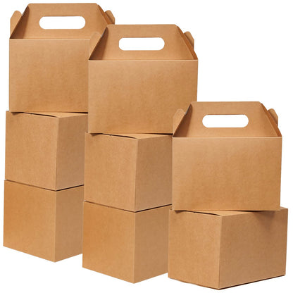 Shallive 15 Pcs Large Treat Boxes 9x6x6 Inch Brown Kraft Lunch Boxes with Handle Gift Bags For Baby Shower Birthday Party Supplies