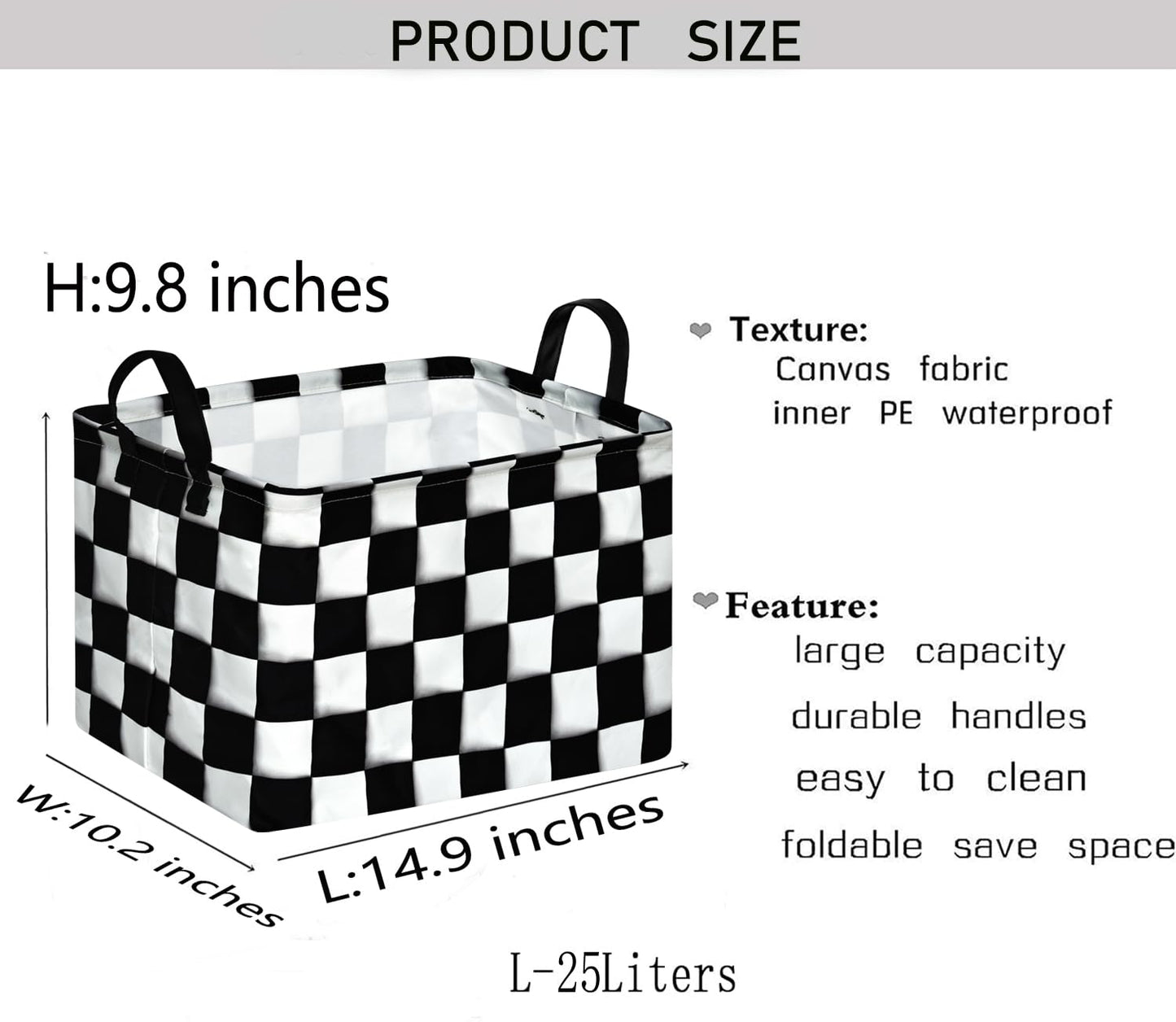 KUNRO Rectang Checkered Flag Storage Basket Gift Shelf Basket Storage Bin, Nursery Basket Organizer Box for With Handles for Room Deco