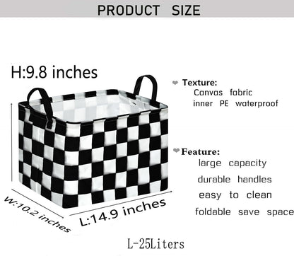 KUNRO Rectang Checkered Flag Storage Basket Gift Shelf Basket Storage Bin, Nursery Basket Organizer Box for With Handles for Room Deco