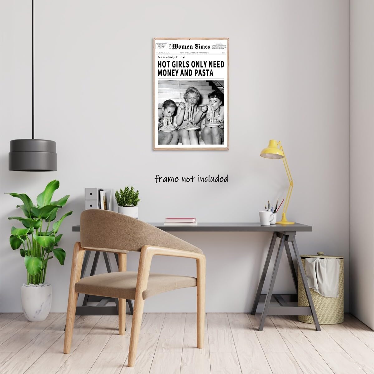 Generic 24x36inch Vintage Women Times Newspaper Canvas Wall Art Black and White Aesthetic Poster Funky Hot Girl Eating