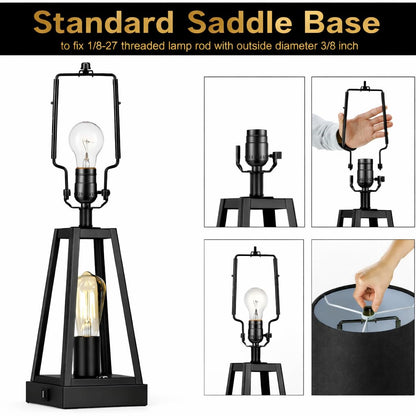 Homoyoyo Adjustable 8 Inch Lamp Shade Harp Kit for E14 E26 E27 Bases - Black Lampshade Holder Bracket Set Includes 1 Bracket 3 Light Socket Adapters Pad Rust Lampshade Adapter for Table Lamp Rectangle