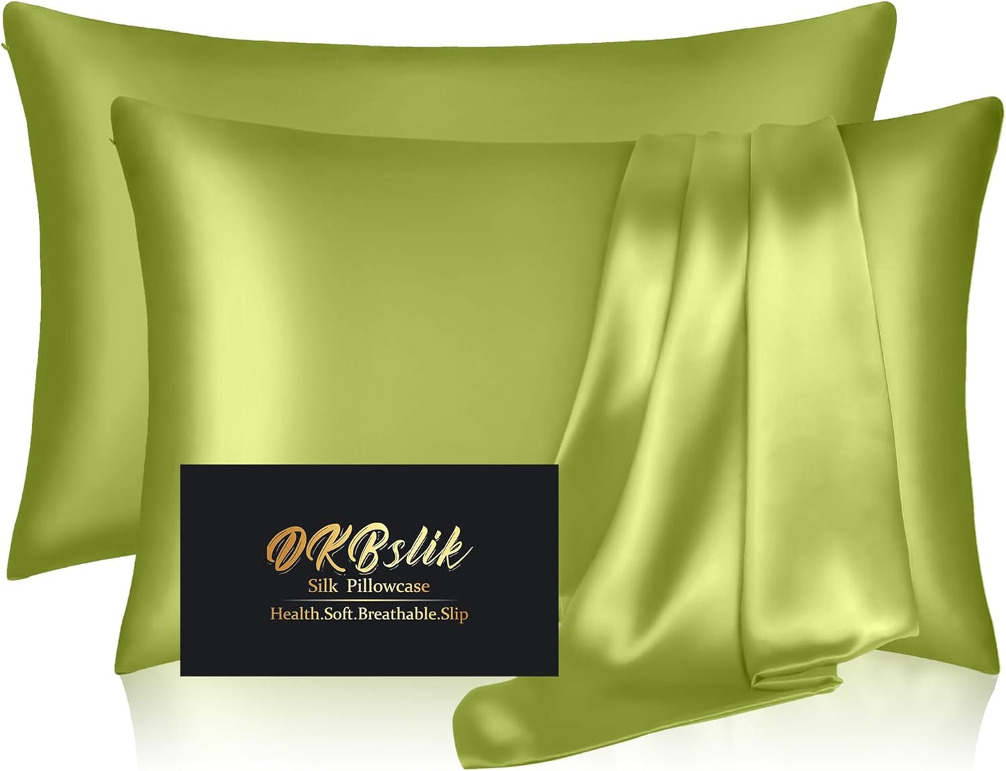 Skiennix Silk Pillowcases - Mulberry Silk Standard Set of 2 | Smooth, Anti-Acne, Olive Green with Zipper