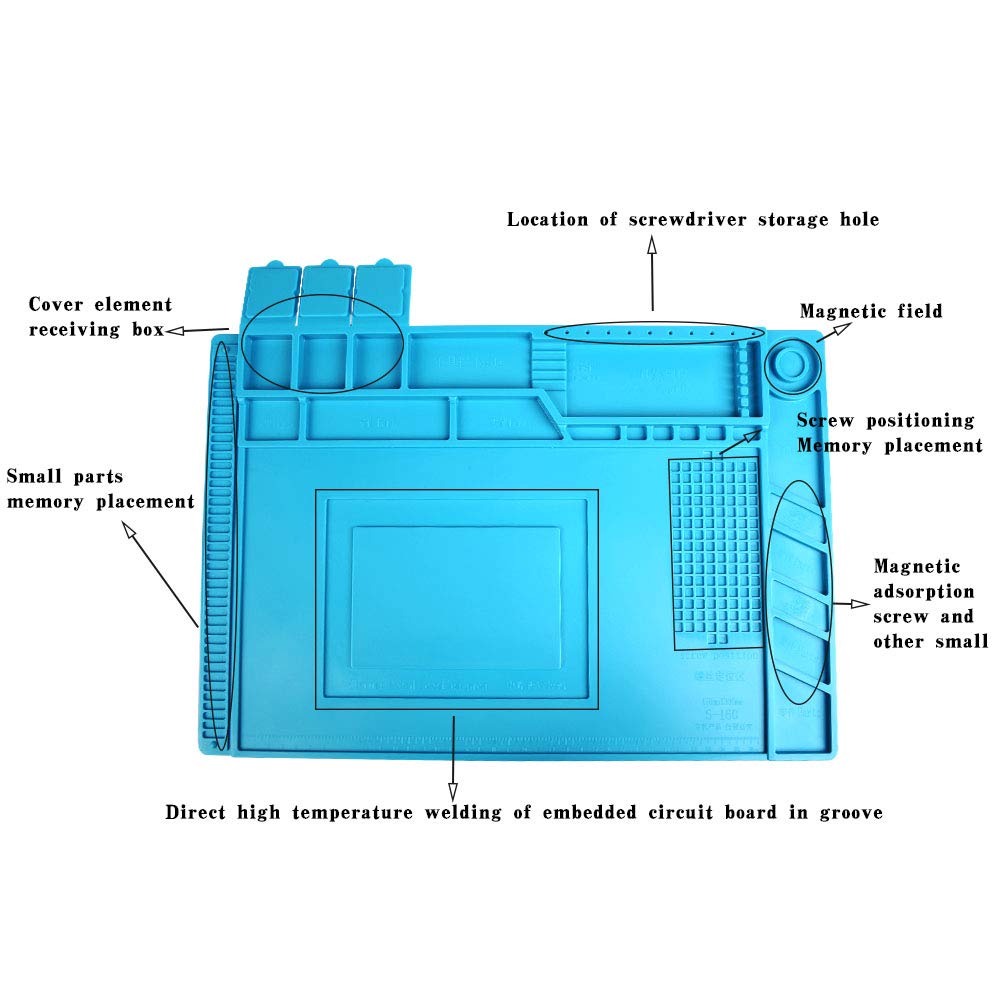 TIMESETL S-160 Silicone Repair Mat Electronics Repair Mat Magnetic Repair Mat Silicone Soldering Mat Insulation Silicone Welding Pad for BGA and Gun Soldering Iron, Workbench, Cell Phone Laptop Repair
