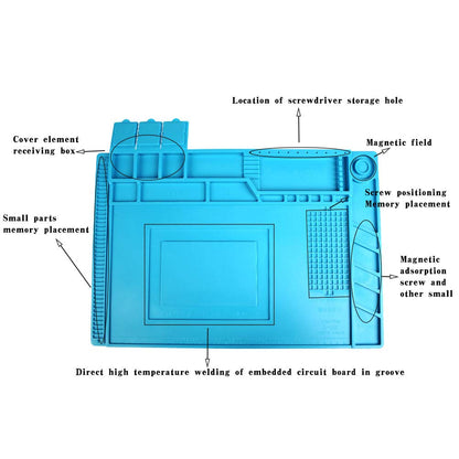 TIMESETL S-160 Silicone Repair Mat Electronics Repair Mat Magnetic Repair Mat Silicone Soldering Mat Insulation Silicone Welding Pad for BGA and Gun Soldering Iron, Workbench, Cell Phone Laptop Repair