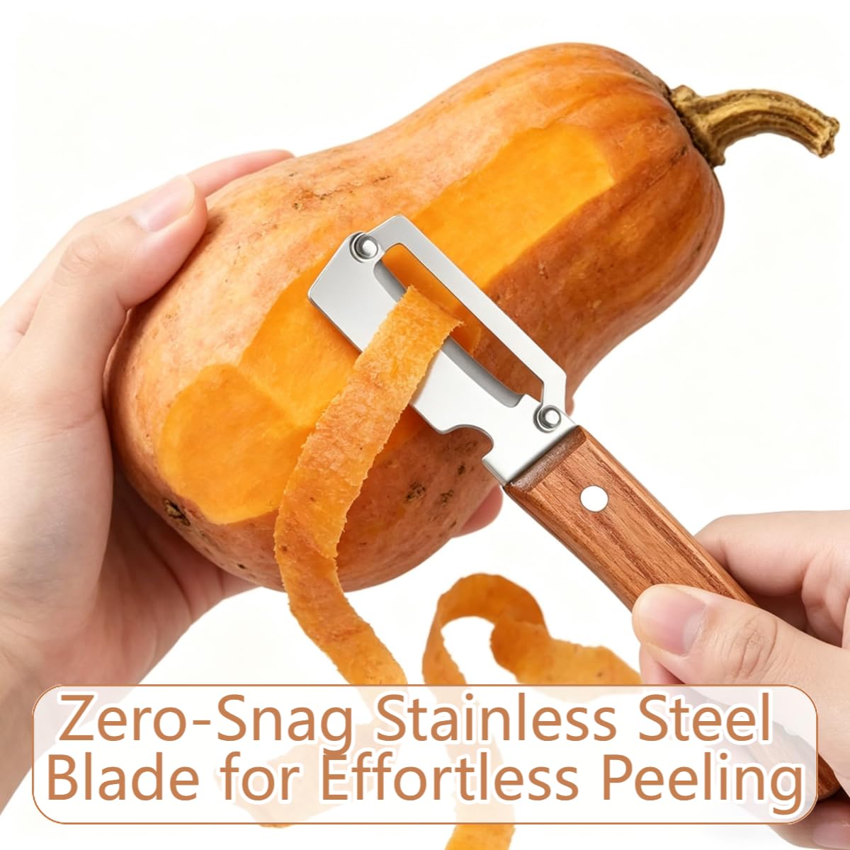 2 Pack Premium 2-in-1 Multi Functional Vegetable and Fruit Peeler with Bottle Opener, Wooden Handle, Stainless Steel Blade-Zero Snag, Smooth Glide Kitchen Tool for Potato, Carrot,Sugar Cane and More