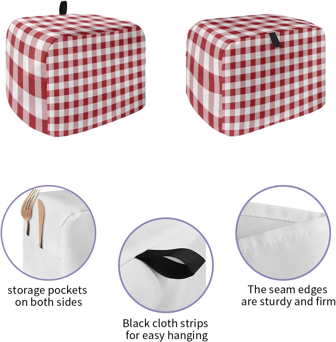 Toaster Oven Covers - Dustproof Red White Plaid & Buffalo Check for 4 Slice Toasters and Small Appliances