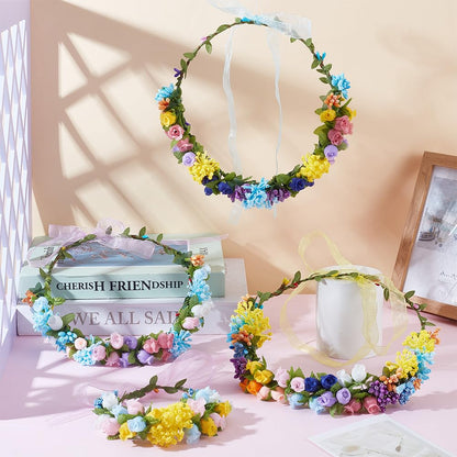 ACRNIGHEET 20 Sets DIY Flower Crown Making Kit, Fairy Party Favors Floral Headband and Bracelet, Make Your Own Crown Garland Kits, Rosebud Flowr Crowns Kit for Princess Women Wedding Birthday Party